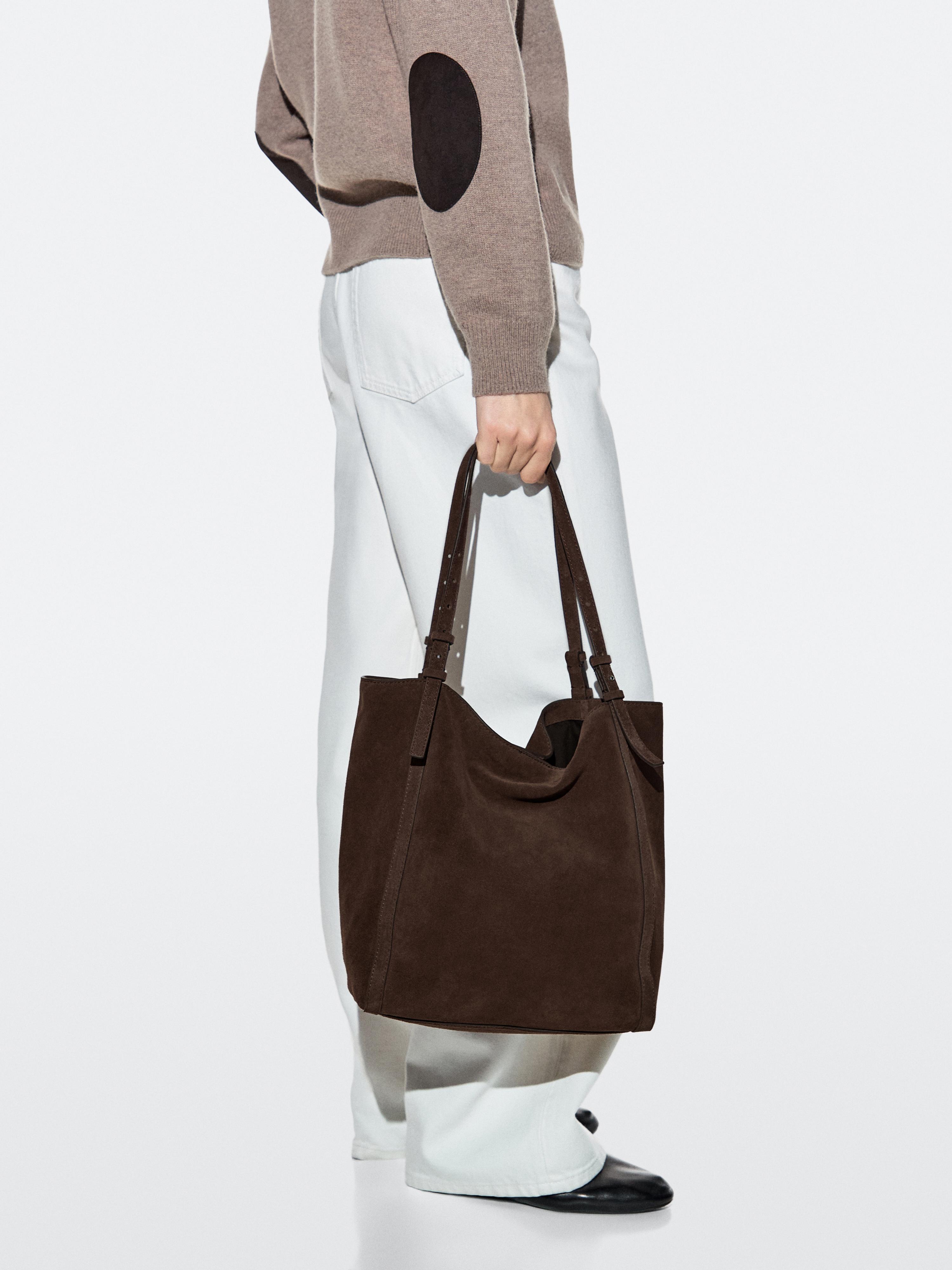 Split suede leather tote bag